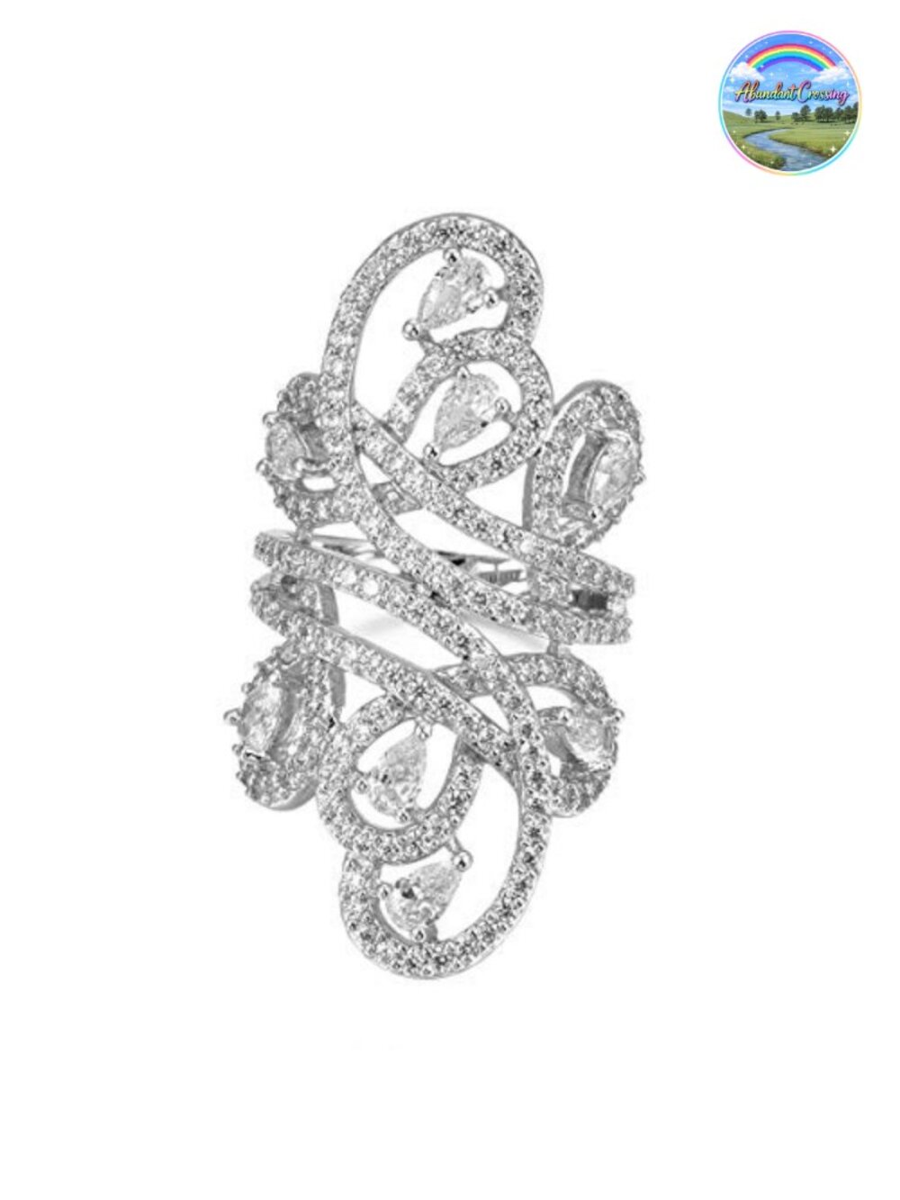 Vintage Style Rhodium Plated Brass Cubic Zirconia Full Finger Armor Statement